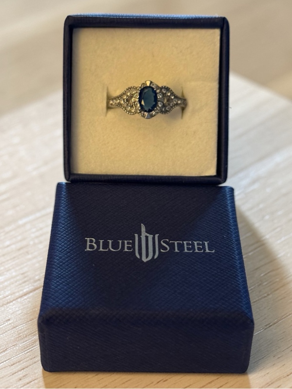 Stainless Steel Sapphire Colored CZ Size 9 Ring